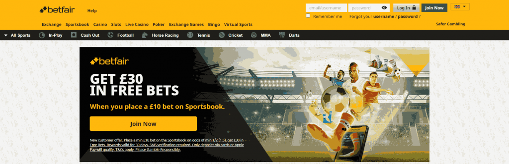 Landing page Betfair